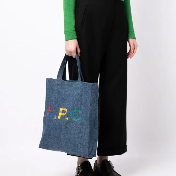 A.P.C Logo Patch Denim Mini Tote Bag-4