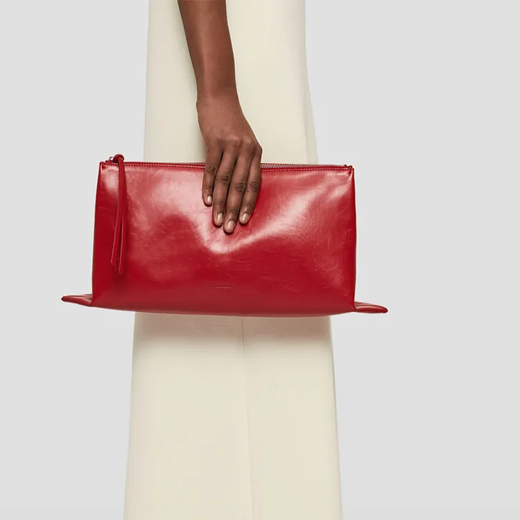 JIL SANDER Calfskin Hand Clutch Medium Size Women's Red-4
