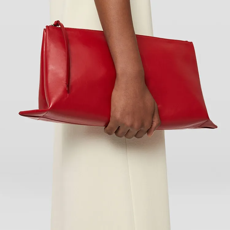 JIL SANDER Calfskin Hand Clutch Medium Size Women's Red-3