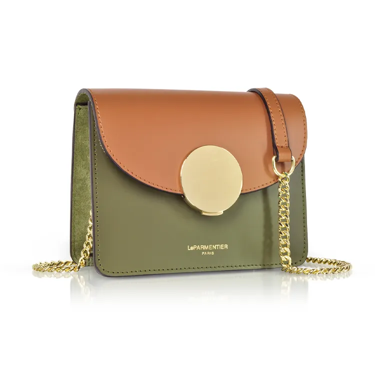 Le Parmentier Genuine Leather Crossbody Bag Shoulder Bag Mini Women's Caramel Patchwork Green-1