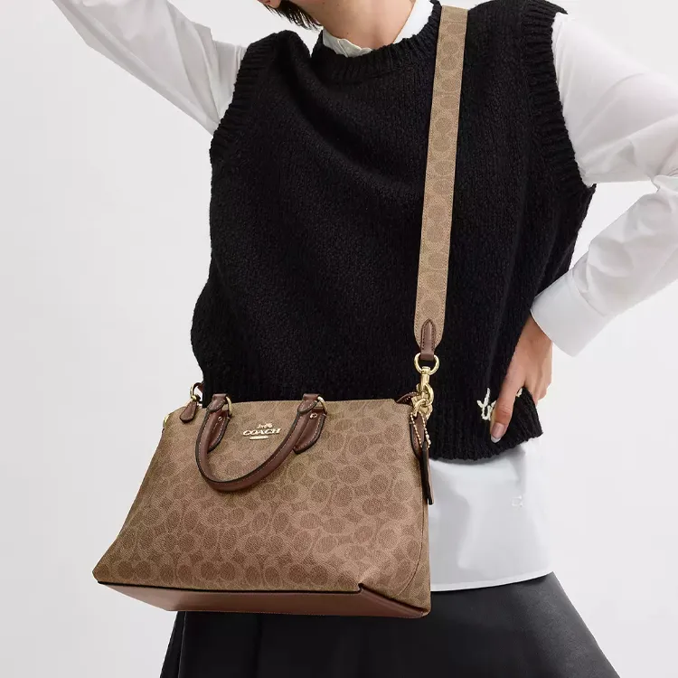 COACH Coated Canvas Bag Shoulder Strap Unisex Gold & Tan & Brown-1
