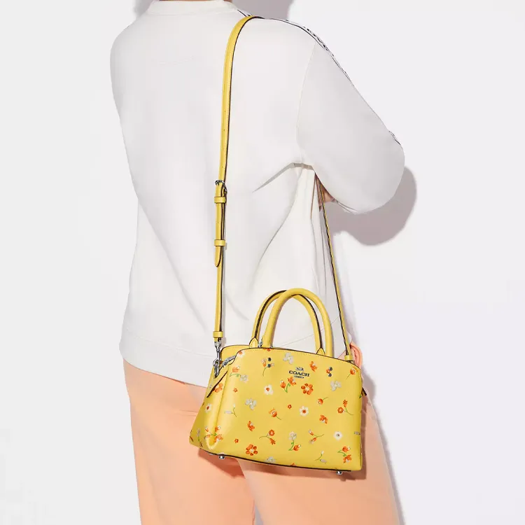COACH Lillie Canvas Canvas Coated With Leather Handbag Shoulder Bag Crossbody Bag Large Size Women's Bright Yellow-4