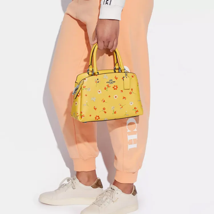 COACH Lillie Canvas Canvas Coated With Leather Handbag Shoulder Bag Crossbody Bag Large Size Women's Bright Yellow-5