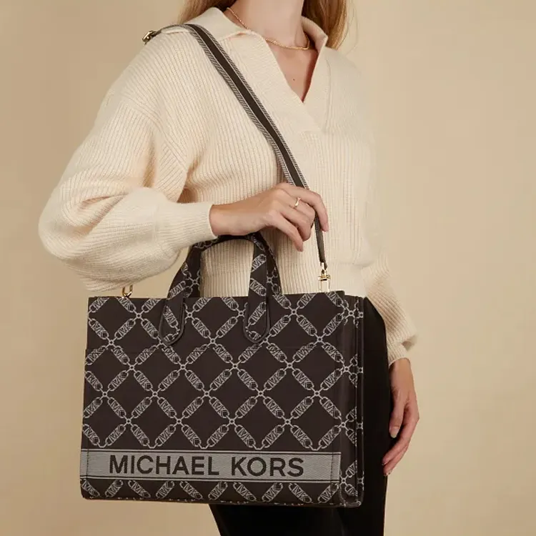 MICHAEL KORS Cotton Tote Bag, Shopping Bag, Shoulder Bag, Crossbody Bag, Handbag Women's Chocolate-4