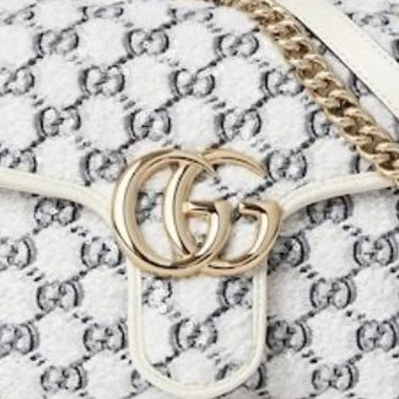 GUCCI GG Marmont Tweed Shoulder Bag, Crossbody Bag Trumpets Women's White-6