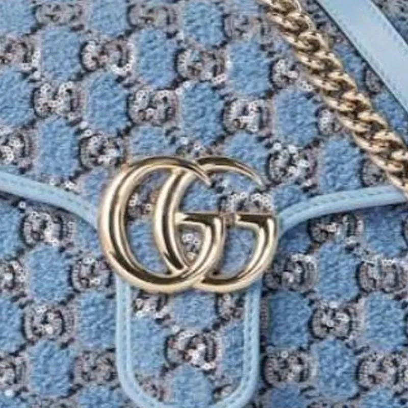 GUCCI GG Marmont Tweed Crossbody Bag, Shoulder Bag Trumpets Women's Blue-7