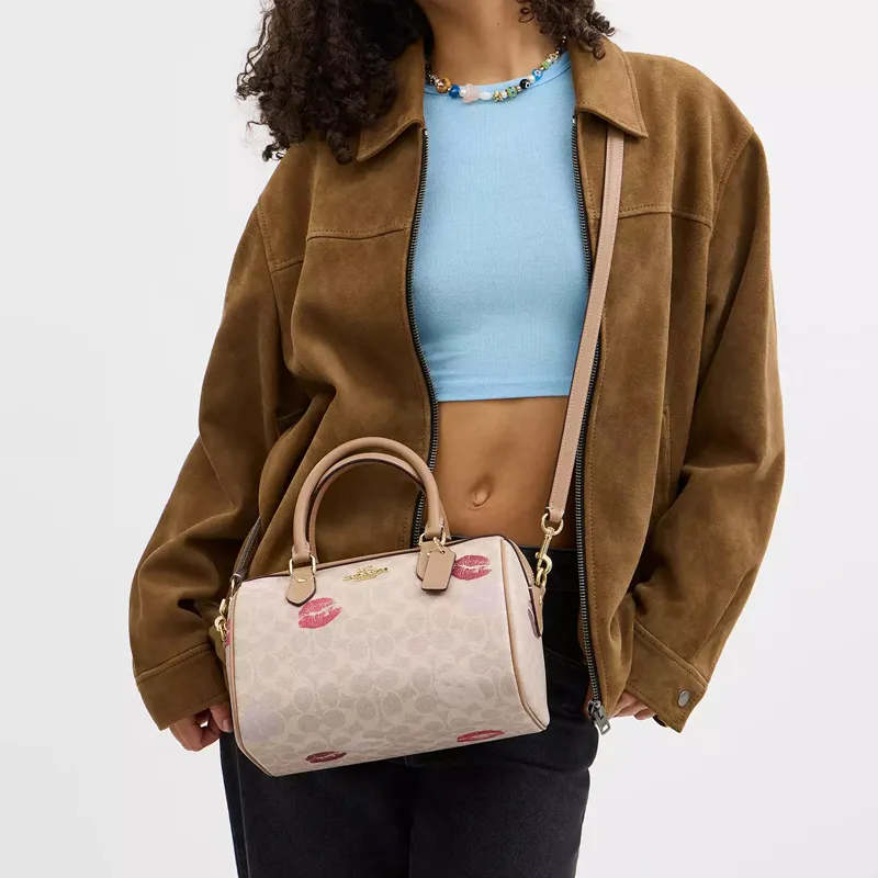 COACH Rowan Coated Canvas Shoulder Bag Crossbody Bag Handbag Medium Size Women's Sand Multicolor-4
