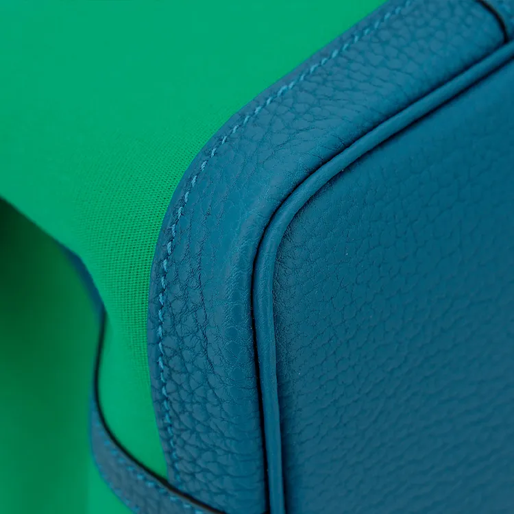 HERMES Garden Party Canvas With Negonda Calfskin Handbag Women's Mint Green & Izmir Blue-15