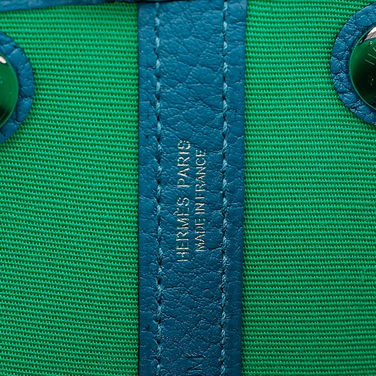 HERMES Garden Party Canvas With Negonda Calfskin Handbag Women's Mint Green & Izmir Blue-12