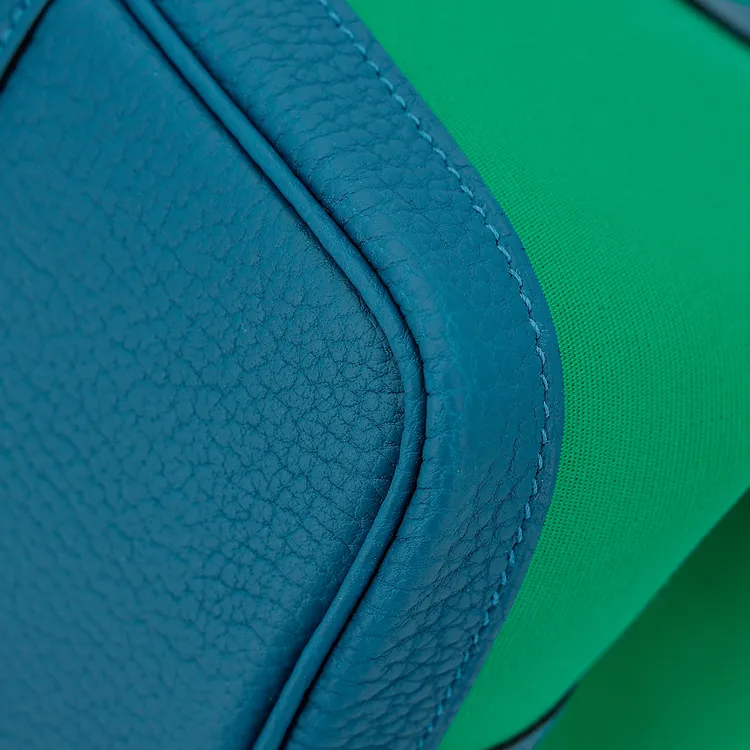HERMES Garden Party Canvas With Negonda Calfskin Handbag Women's Mint Green & Izmir Blue-18