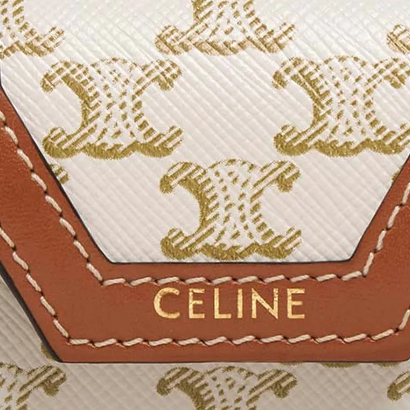 CELINE Cow Leather Eco-Friendly Key Pouch With Earphone Case Women's Brown-3