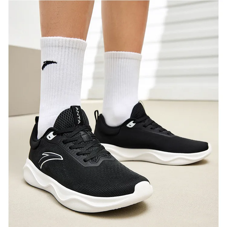 Anta Abrasion Resistant Breathable Low Top Training Shoes Men's Black White-3