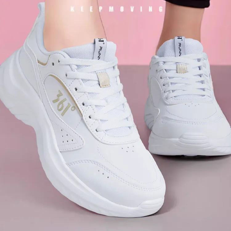 361° Anti Slip Wear Resistant Low Top Casual Running Shoes Women's White Gold-1