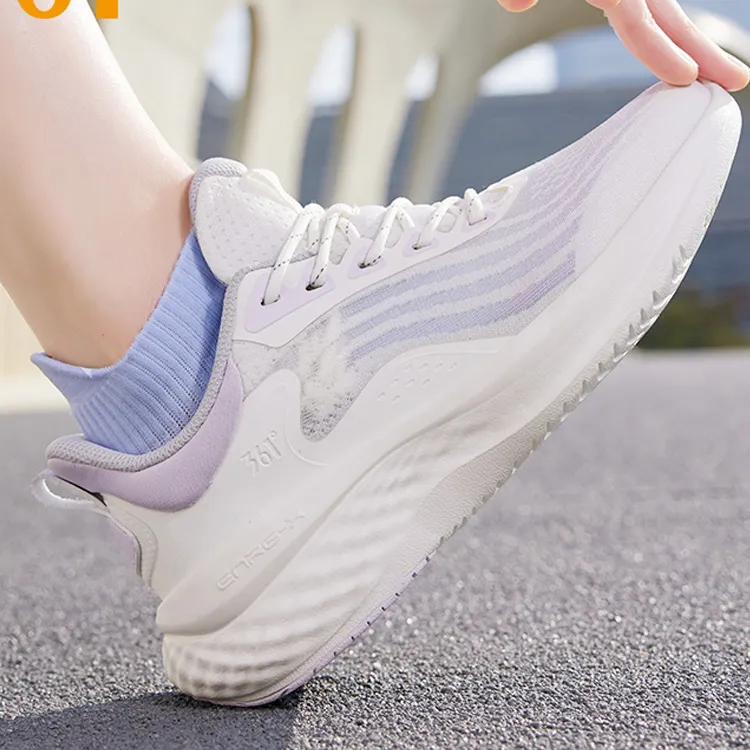 361° Cushioning Breathable Low Top Running Shoes Women's White Purple-4