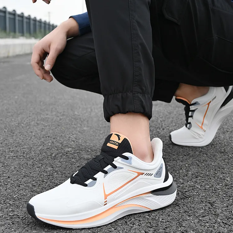 Anta Feihong Cushioning, Wear Resistant Low Top Running Shoes Men's White Black-1