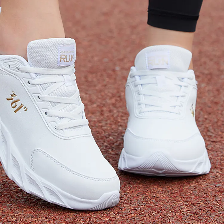 361° Anti Slip Wear Resistant Low Top Casual Running Shoes Women's White Gold-2