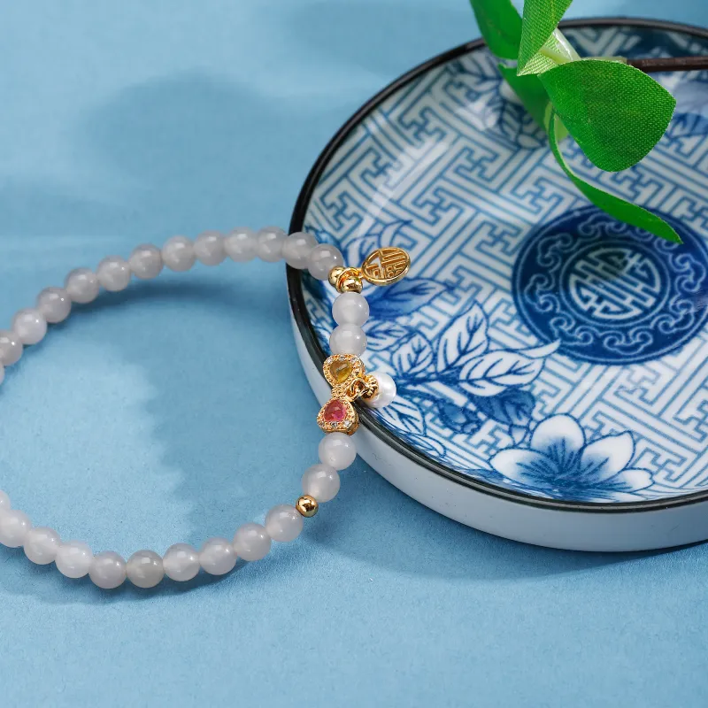 Midlands Hetian Jade Pearl 925 Sterling Silver Purple Gray Beaded Bracelet Women's Smoky Purple-2