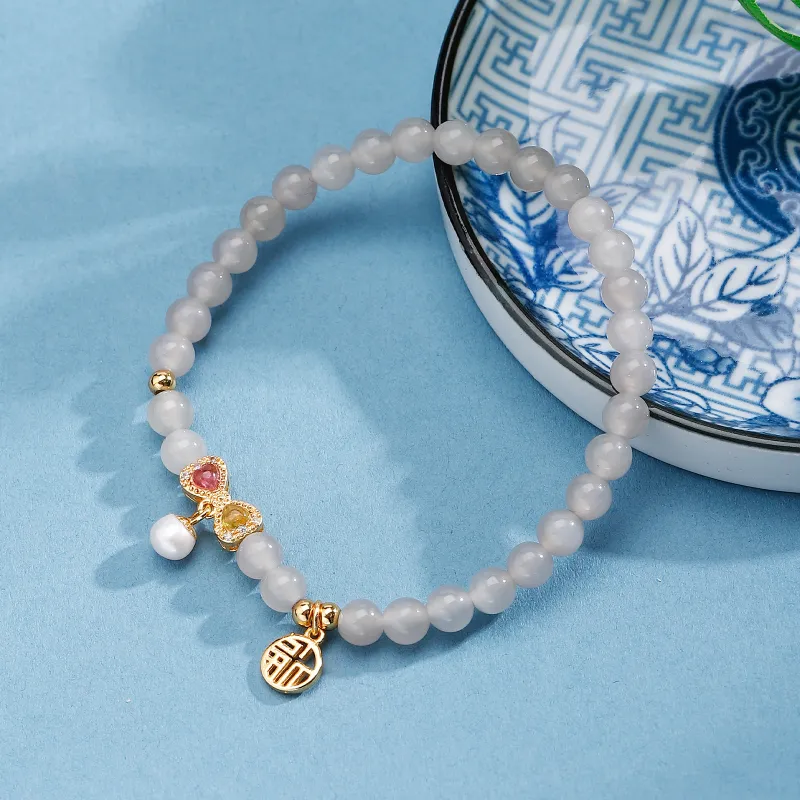Midlands Hetian Jade Pearl 925 Sterling Silver Purple Gray Beaded Bracelet Women's Smoky Purple-4