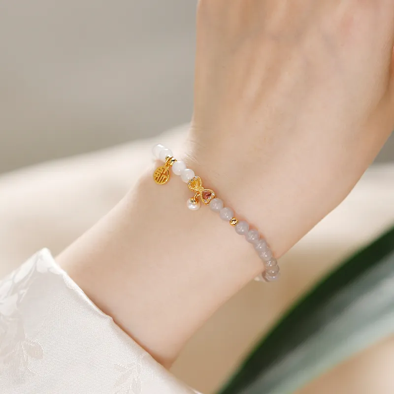 Midlands Hetian Jade Pearl 925 Sterling Silver Purple Gray Beaded Bracelet Women's Smoky Purple-3