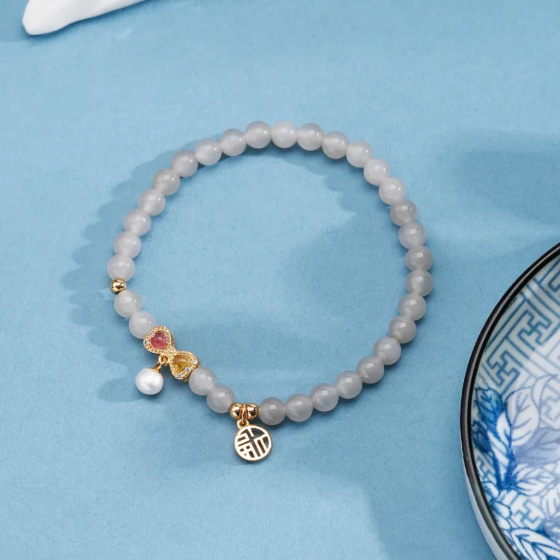Midlands Hetian Jade Pearl 925 Sterling Silver Purple Gray Beaded Bracelet Women's Smoky Purple-1