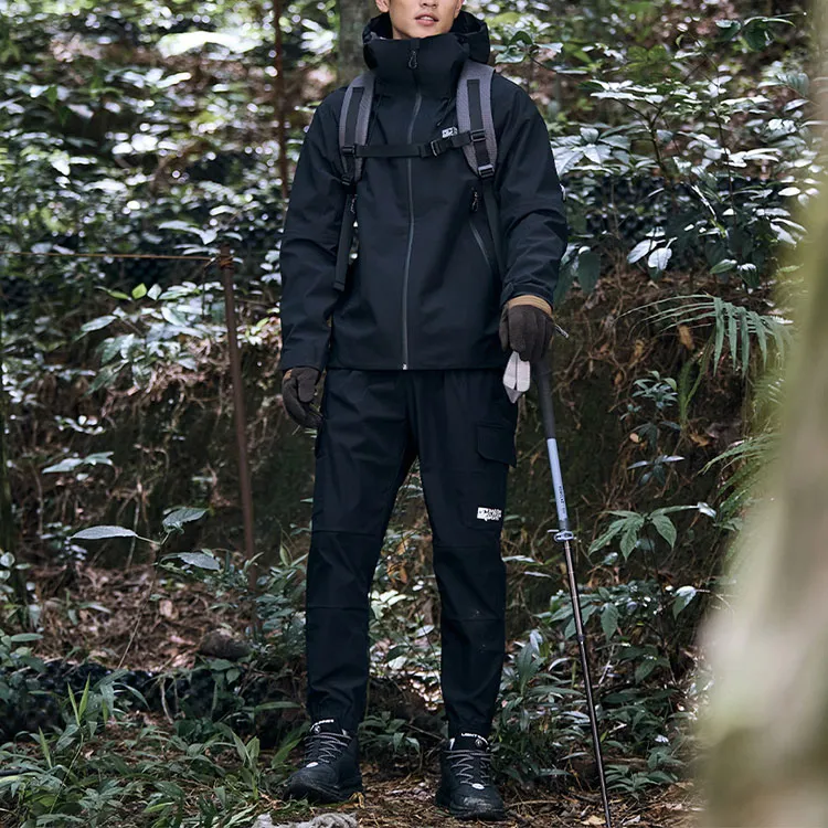 QIAODAN Mountain God Series Mountain Versatile Hiking Outdoor Hiking Hard Shell Windbreaker Jacket Unisex Black-2