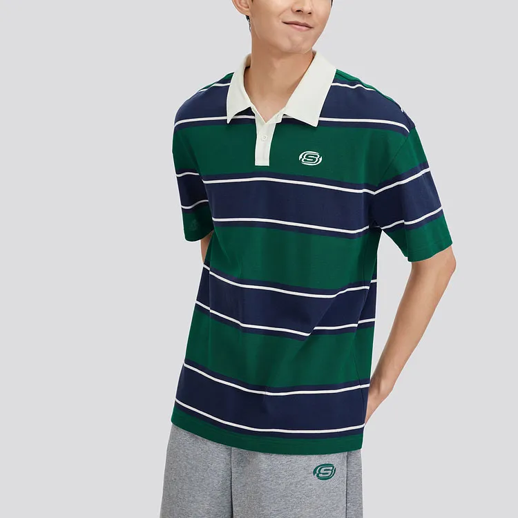 Skechers Polo Shirt Unisex Green Thick Stripes-3