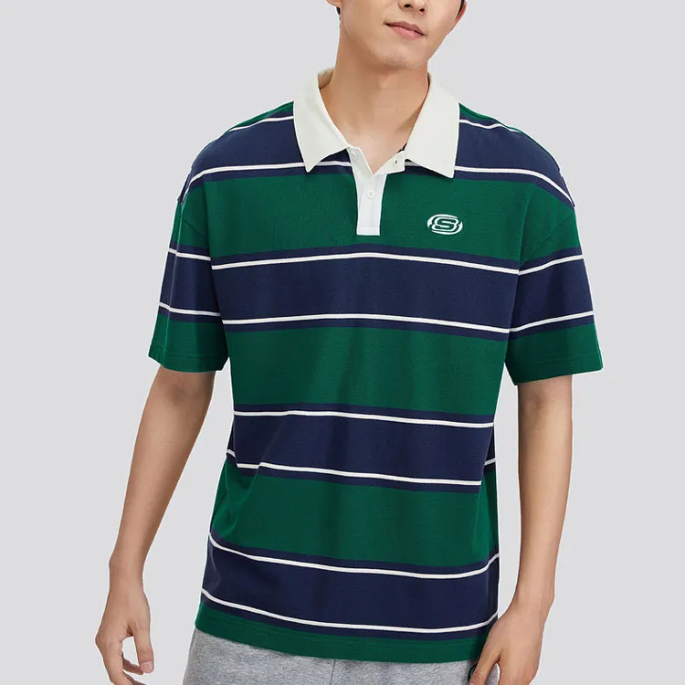 Skechers Polo Shirt Unisex Green Thick Stripes-2