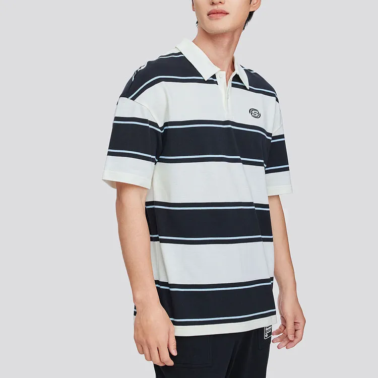 Skechers Polo Shirt Unisex Black White Thick Stripes-1