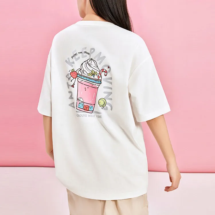 Anta Life Collection Drop Shoulder Sleeve T Shirt Women's Ivory White-1