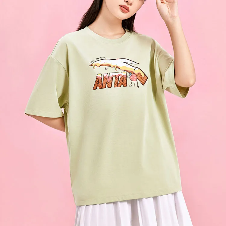 Anta Life Collection Sports Life Collection Drop Shoulder Sleeve T Shirt Women's Pistachio Green-1