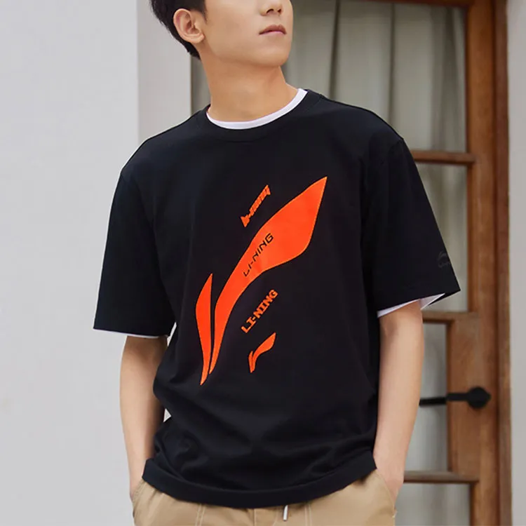 LiNing Sports Fashion Collection T Shirt Unisex Black/Bright Orange-3