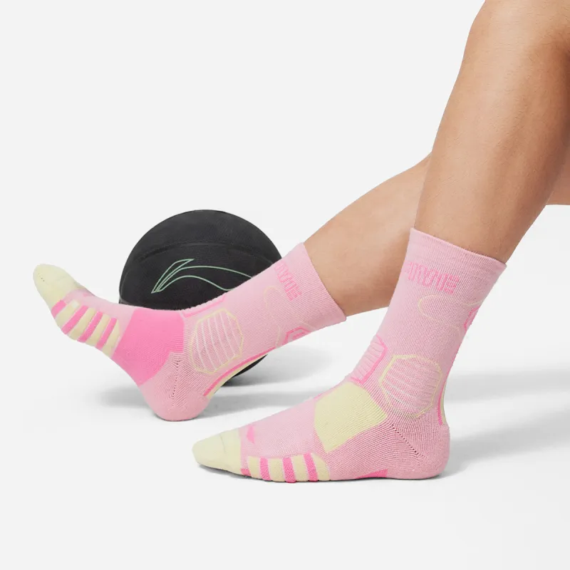 LiNing Badfive Basketball Socks Unisex 1 Pack Phoenix Blossom Pink/Daylily Pink/Light Cream-3