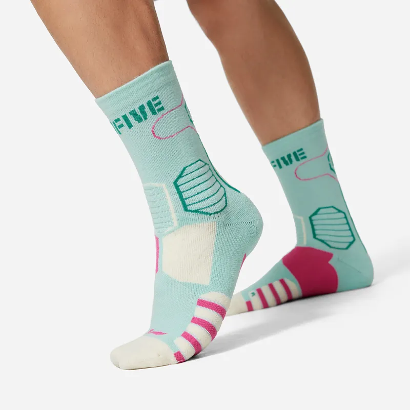 LiNing Badfive Basketball Socks Unisex 1 Pack Cool Green/Ecru/Vibrant Pink-2