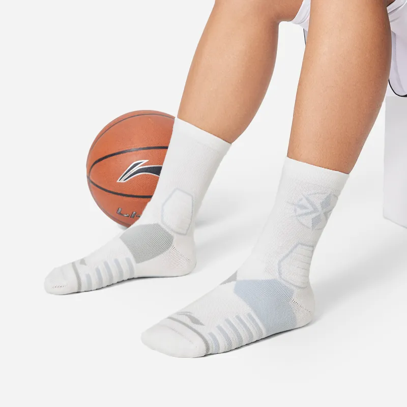 LiNing Basketball Collection Mid Calf Socks Unisex 1 Pack White Pearl-3