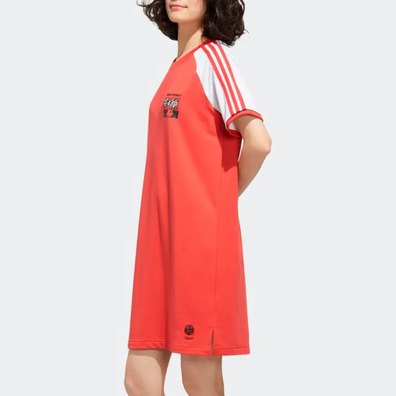 Adidas Neo Short Sleeved Dresses Women's Red-3