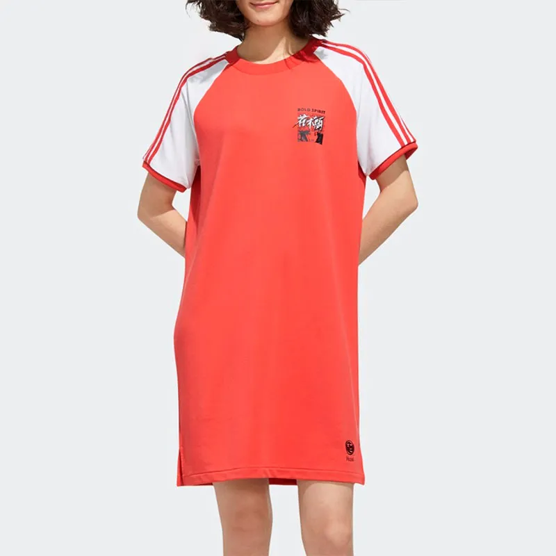 Adidas Neo Short Sleeved Dresses Women's Red-1