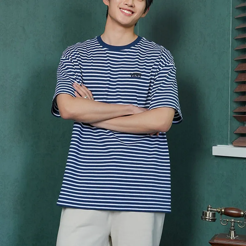 Vans T-Shirts Unisex Blue White Stripes-4