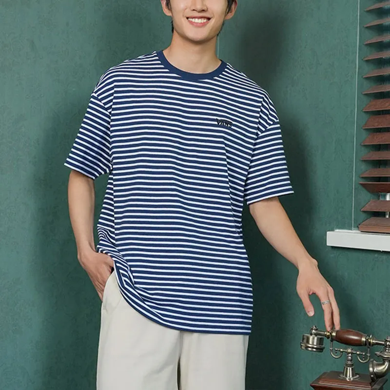 Vans T-Shirts Unisex Blue White Stripes-2