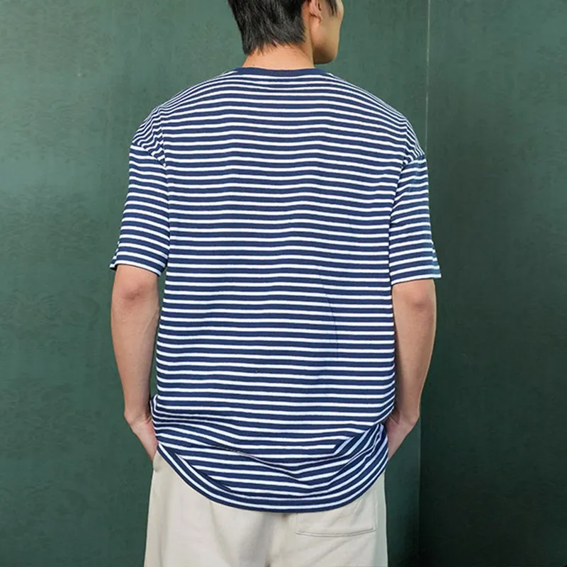 Vans T-Shirts Unisex Blue White Stripes-5