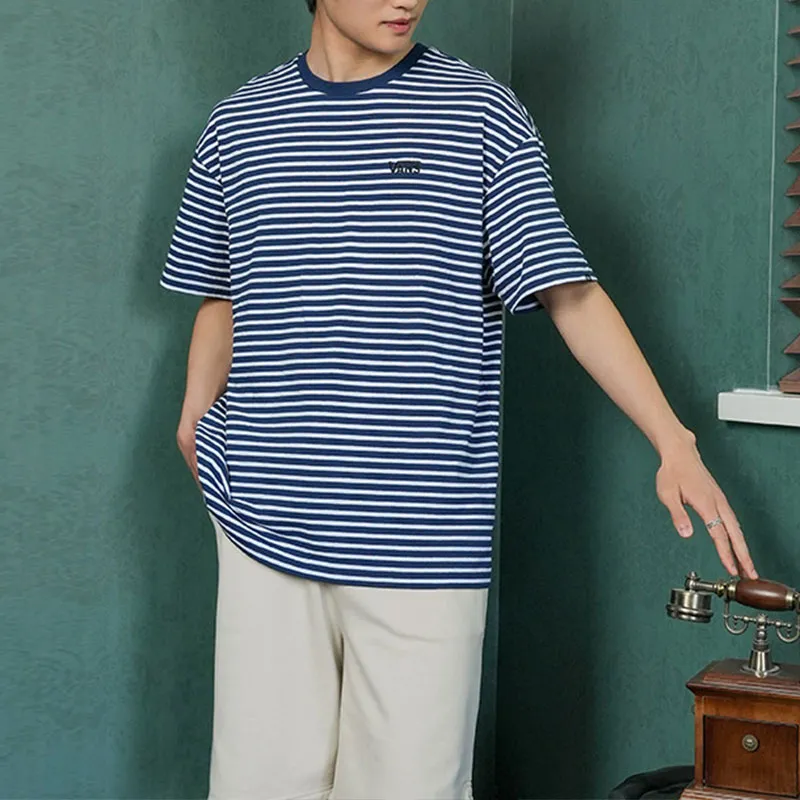 Vans T-Shirts Unisex Blue White Stripes-3