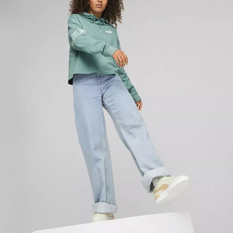 PUMA POWER COLORBLOCK SUMMER HOODIE Sweatshirt Women's Green-2