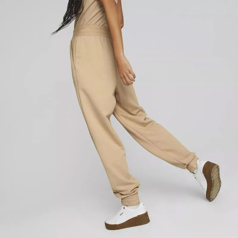 PUMA ESS+ EMBROIDERY HIGH-WAIST PANTS TR CL Knitted Sports Pants Women's Beige Yellow-4