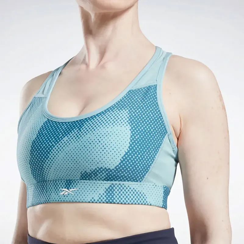 Reebok CYCLED Collection LUX PERFORM ALLOVER PRINT RACER BRA Sports Underwear Women's Blue-3