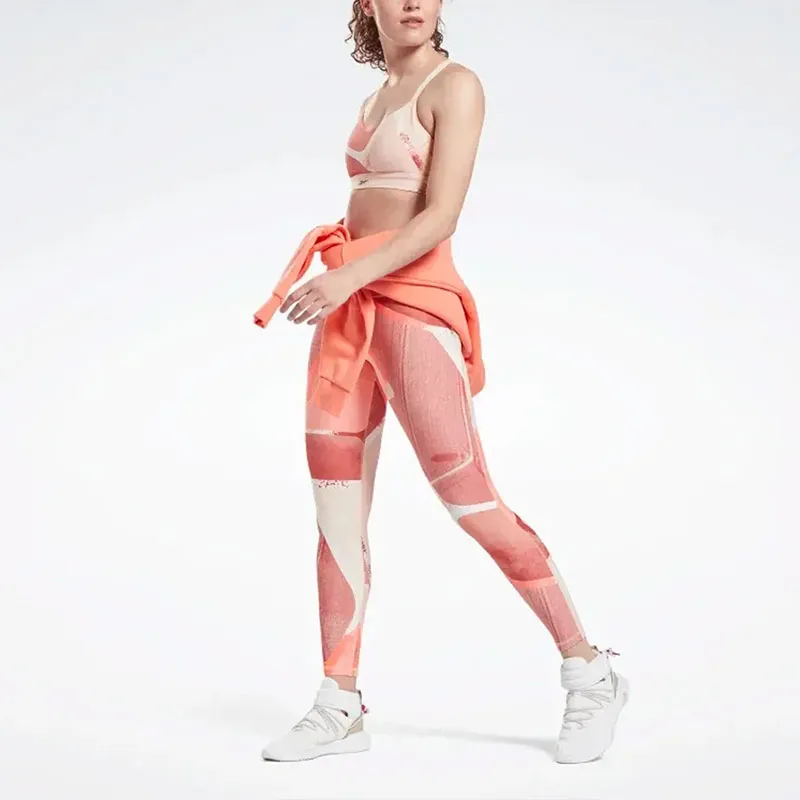 Reebok Sr Q2 Lux Strappy Bra Aop Sports Underwear Women's Pink-1
