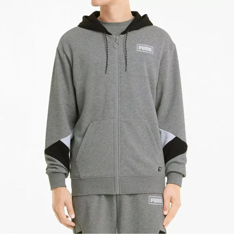 PUMA REBEL FZ HOODIE TR MEDIUM GRAY HEATHER Sweatshirt Men's Gray-3
