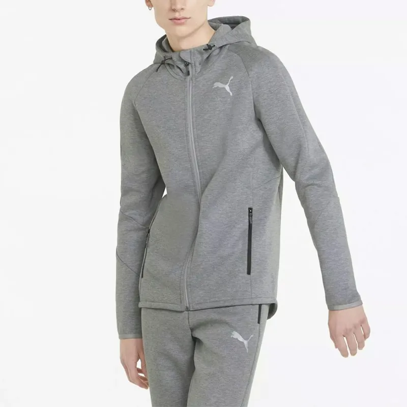 PUMA EVOSTRIPE FULL ZIP HOODIE MEDIUM GRAY HE Sweatshirt Men's Gray-4