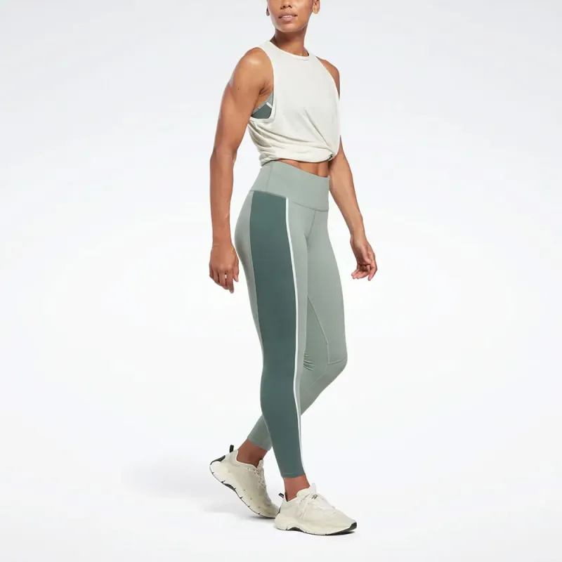 Reebok LUX HIGH-WAISTED COLORBLOCK LEGGINGS Athletic Trousers Women's Gray Green-1