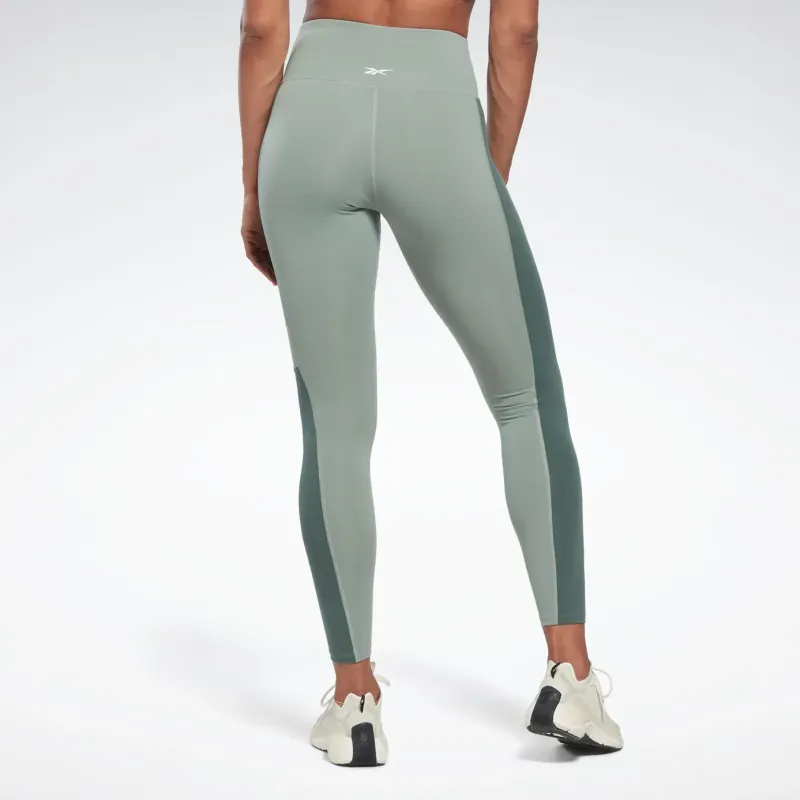 Reebok LUX HIGH-WAISTED COLORBLOCK LEGGINGS Athletic Trousers Women's Gray Green-3