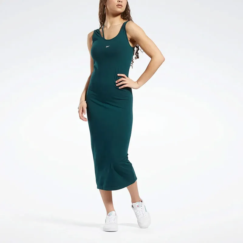 Reebok CL WDE COTTON MIDI DRESS Sleeveless Dress Women's Forest Green-2