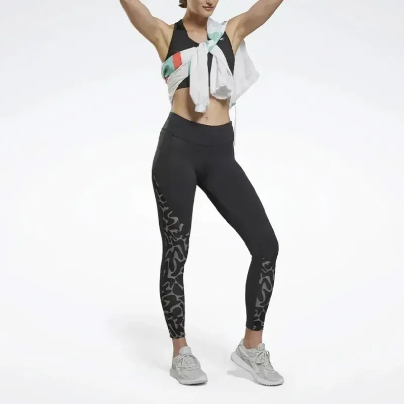 Reebok CYCLED Collection Running Printed Leggings Athletic Trousers Women's Black-1